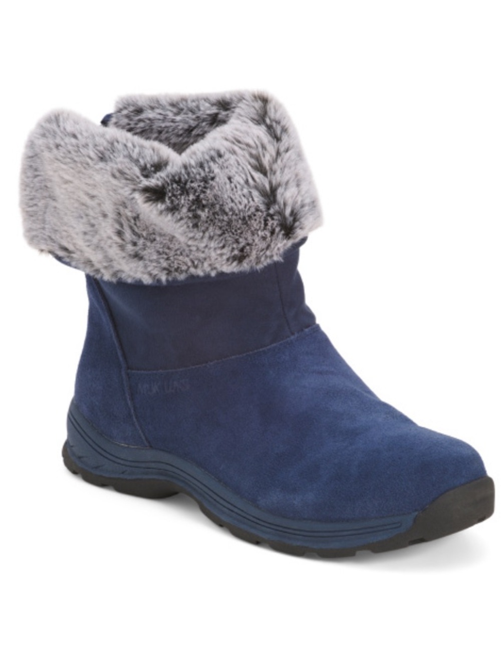 Muk Luks Women's Navy Suede Faux-Fur Cuff Winter Boot